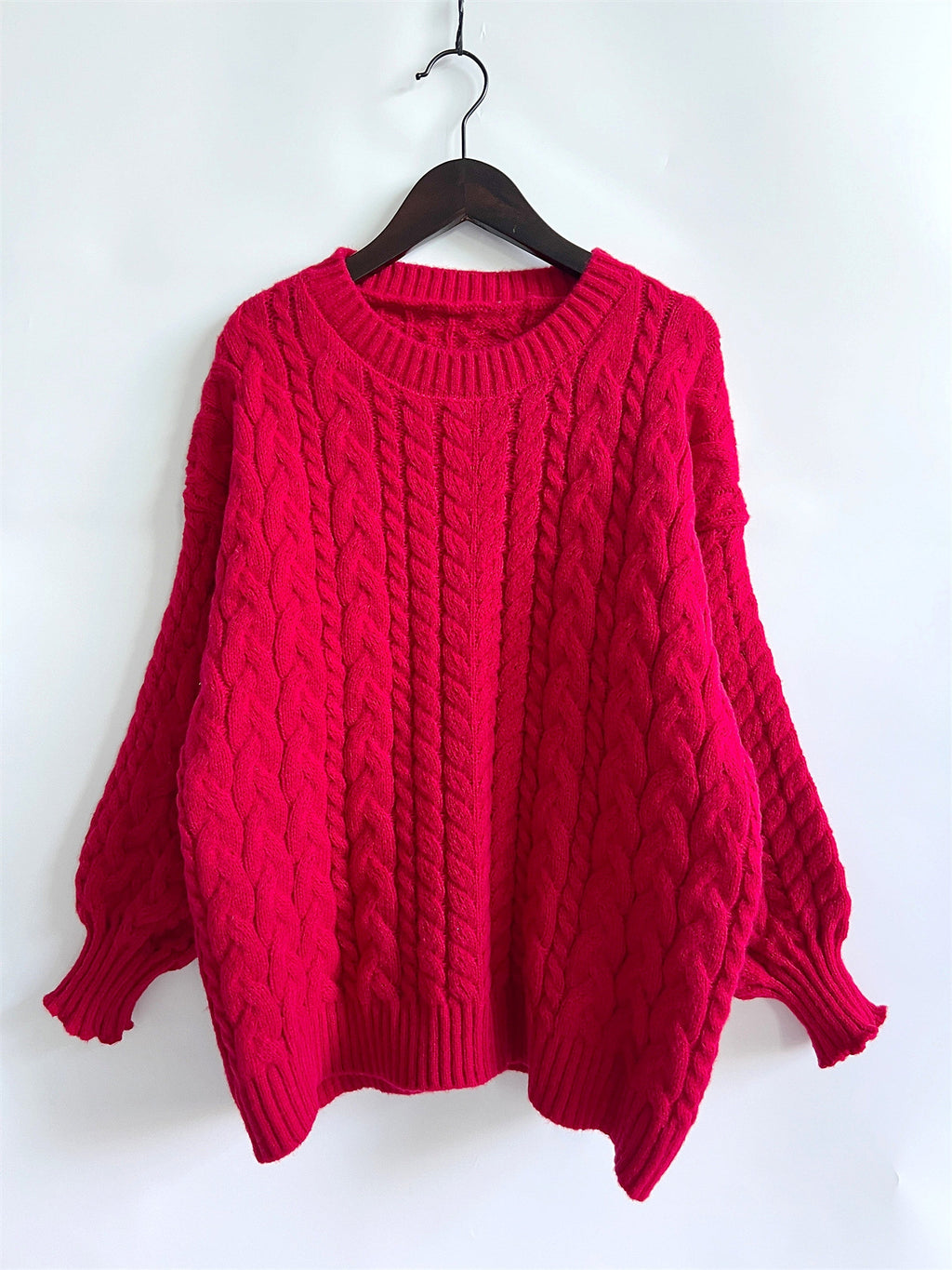 Vintage Vertical Stripes Twist Round Neck Long Sleeve Knitted Pullover Thick Needle Sweater For Women